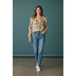 Lauren‎ Ralph Lauren Women's Beige Floral Peasant Top Size XL